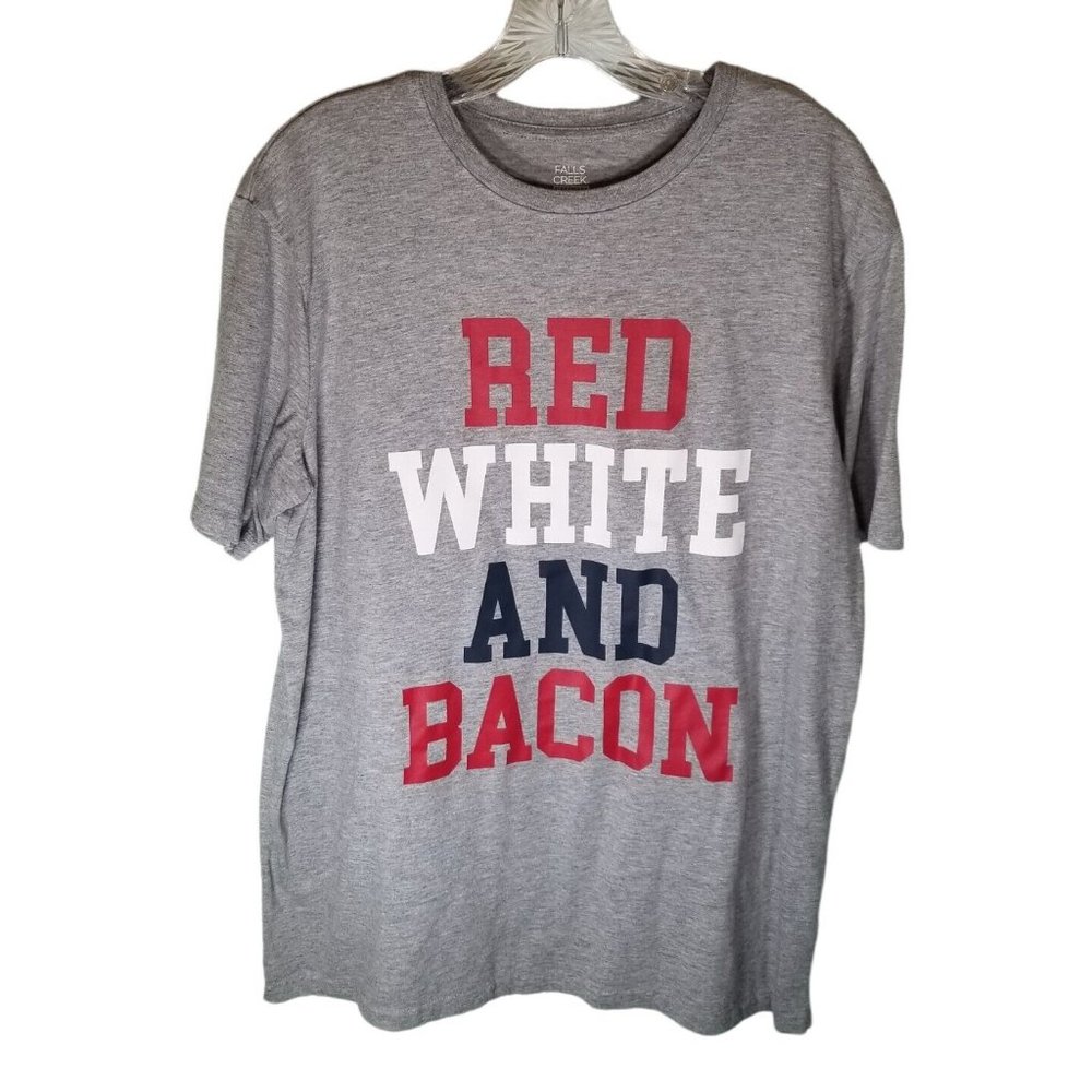 Falls Creek Unisex Large Tee Shirt Sleepwear Red White Bacon Gray Short Sleeve